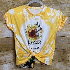 SHEIN SUNFLOWER BUTTERFLY BLEACHED INSPIRED TIE WAIST FLARE LEG CASUAL OUTFIT 7Y